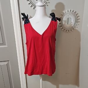 Tommy Hilfiger Red Tank Top with Black Polka Dot Straps